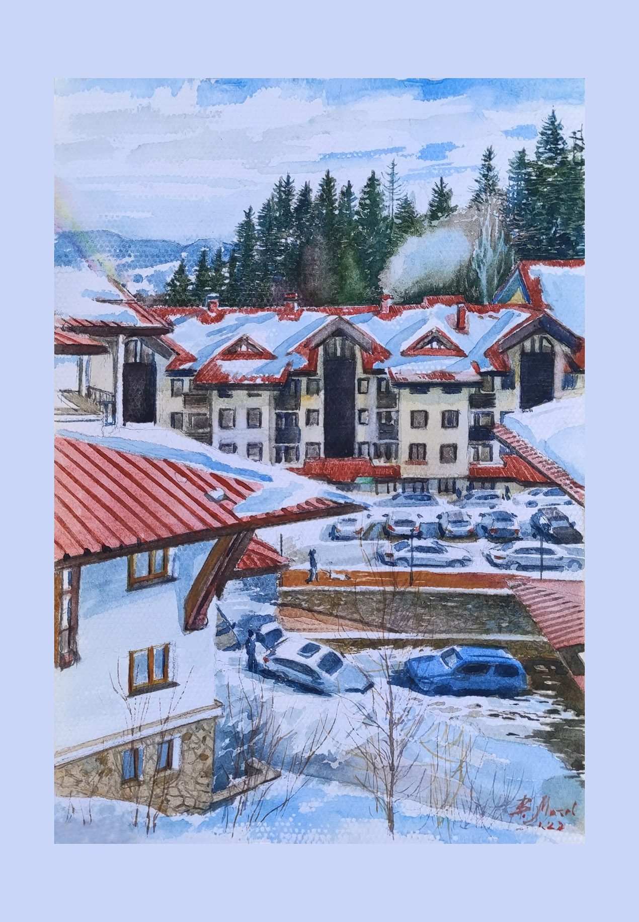  View from Monastery 3, Pamporovo. Rainbow, hot coffee and the sound of hoods of melting snow
